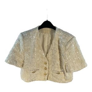 LOULOUJUANJIE Women’s DREAM CRYSTAL TWEED JACKET - CHAMPAGNE SIZE MEDIUM